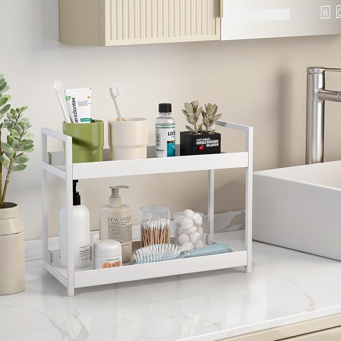 Bathroom Counter Organizer Vanity Storage Countertop Shelf, Large White - Image 2