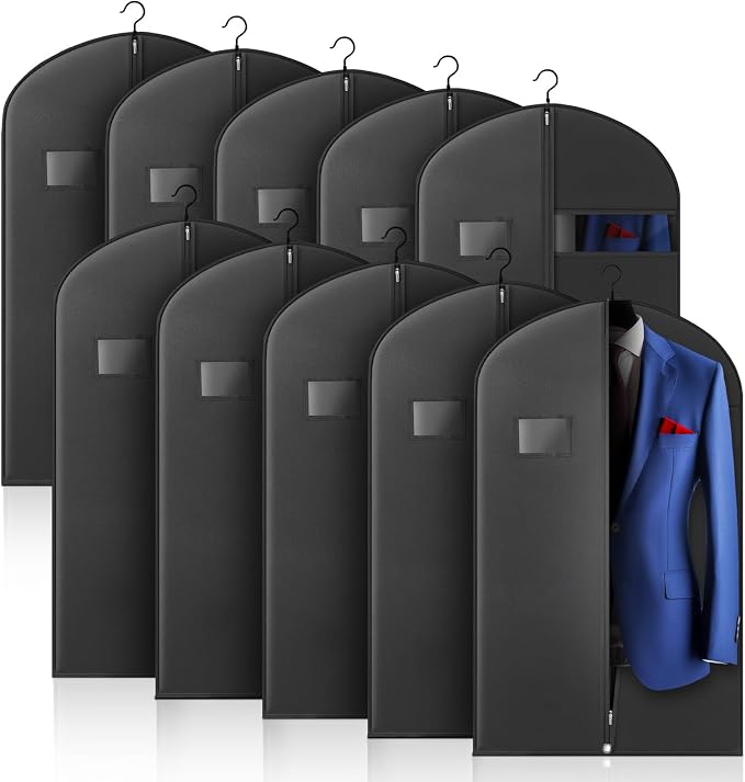Hleelomi 10 Pack 40-in Garment Bag for Hanging Clothes Black Suit Bag by Hleelomi