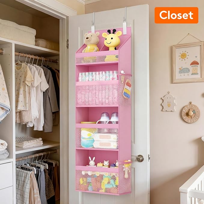 Lifewit 4 Tier Over the Door Organizer, Diaper Hanging Storage, Pink - Image 2