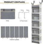Over The Door Organizer 6-Shelves and 12 Side Pockets, Over The Door Storage for Bathroom Bedroom Nursery, Hanging Door Organizers for Baby Diapers and Kids Toys (13"x5"x54", Grey) - Image 7
