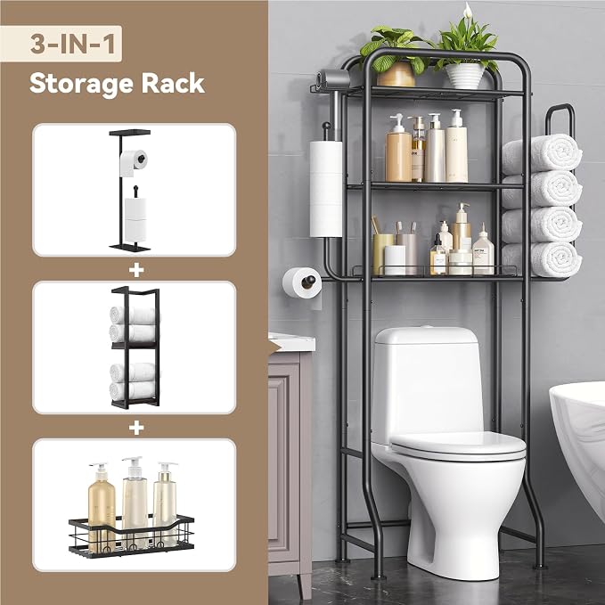 3-in-1 Over the Toilet Storage Rack, 3-Tier Toilet Organizer Shelf - Image 3