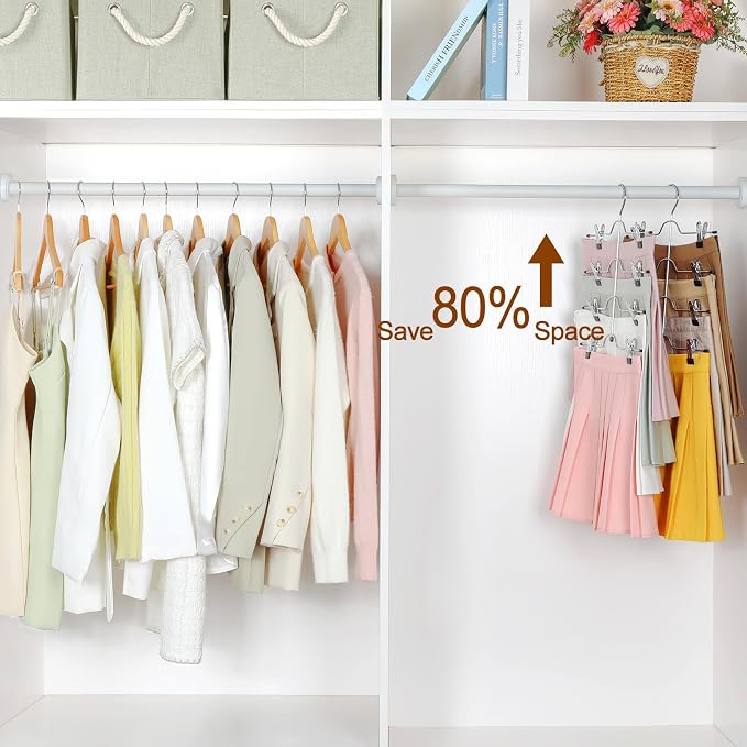 TOPIA HANGER 4 Tier Metal Skirt Hangers with Clips 80% Space Saving 3 Pack - Image 2