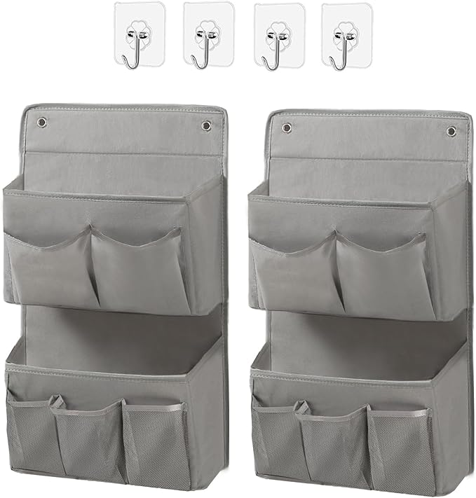 Wall Hanging Organizer – Over the Door Storage & Behind Door Organizer for Dormitory, Bathroom, Bedroom, Kitchen, Nursery, Space-Saving (Grey, 2 Pack) by Someteth