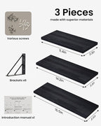 BAYKA Wall Mounted Floating Bathroom Shelves, Wood, Black, Set of 3, 16in - Image 8