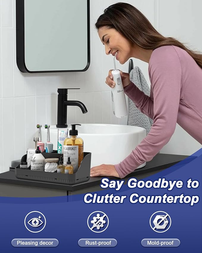 Bathroom Counter Organizer and Storage with 2 Pack Qtip Holder Dispenser, 7 Slots Detachable Toothbrush Holders for Bathrooms, Anti-Slip Electric Toothbrush and Toothpaste Holder Countertop - Image 3
