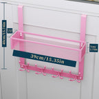 Consumest Over The Door Hooks Organizer - 2 Tier Over Door Hanger with 16 Hooks & 2 Baskets for Hanging Coat, Clothing, Towel, Back Storage for Bathroom, Closet, College Dorm, Pink - Image 7