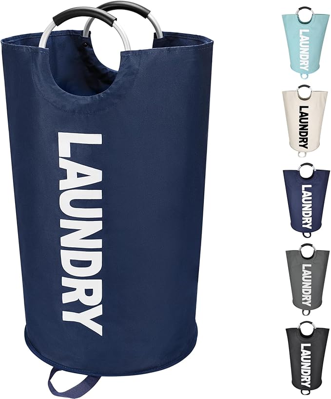 Maxsilan 90L Large Laundry Basket Bag, Collapsible Tall Hamper, Dark Blue by Maxsilan