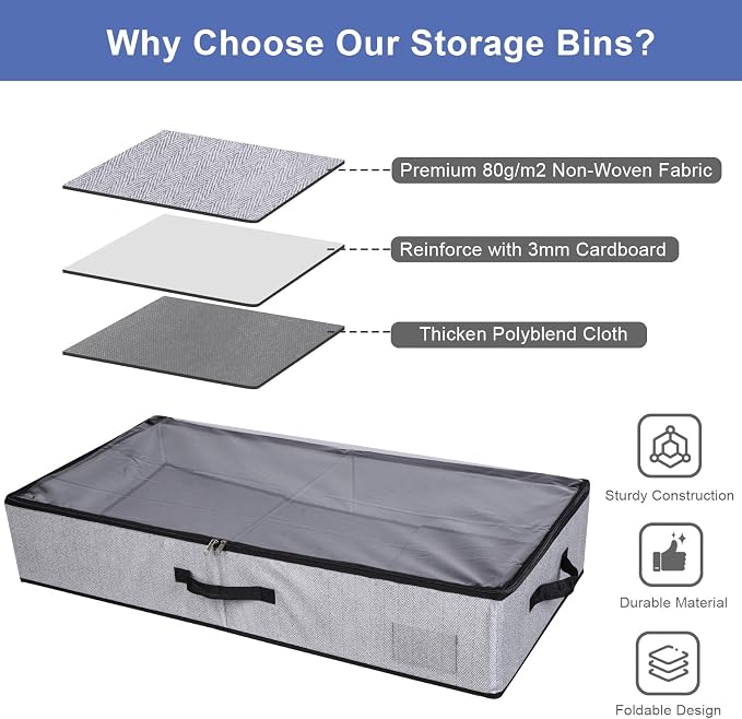 2 Pack Large Under Bed Storage Containers, Ultra-thick Fabric Underbed Bins - Image 6