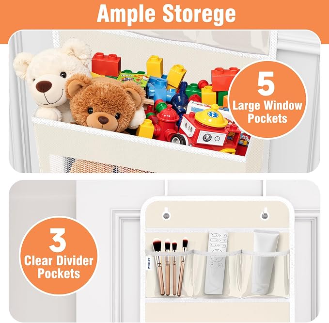 Over The Door Organizer Storage Large Capacity Hanging Bedroom Storage | 6 Shelves, Detachable, 40 LB Capacity, Mesh Design, Clear Window, Sturdy, Storage Organizer for Nursery, Pantry & Closet - Image 4