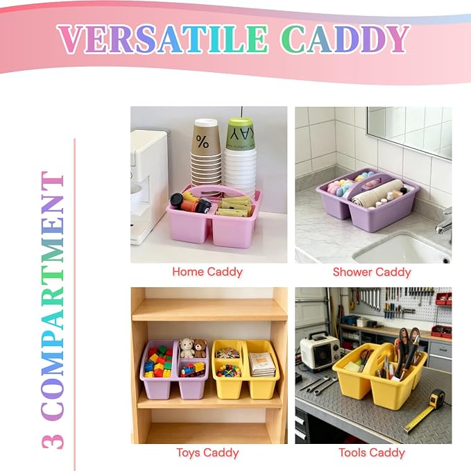 Set of 6 Classroom Caddy, Small Plastic Storage Caddy with Handle, Morandi - Image 7