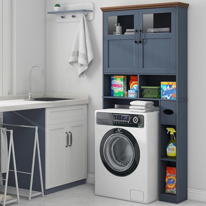 Vabches Over The Toilet Storage Cabinet with Doors & Paper Holder, Blue - Image 4