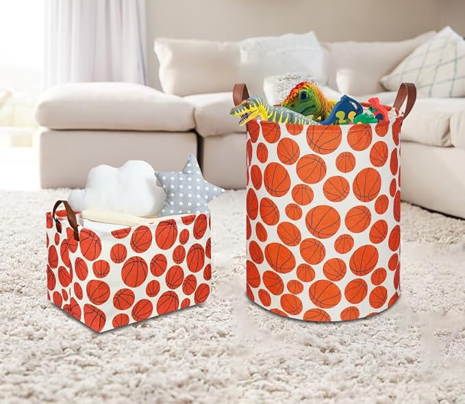 NTAOHAMPER Kids Laundry Hamper,Baseball laundry Basket,Baby Boy Nursery Hamper,Waterproof Storage Bin for Bedroom,Clothes Organizer Basket,Toys Box,Room Decor(Basketball) - Image 2