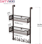 SWTYMIKI Over The Door Hooks Organizer - Multi-Functional Door Hanger with 16 Hooks & 2 Mesh Baskets, Long Coat Rack for Bathroom, Bedroom, Living Room, Home Storage Organizer, Bronze - Image 7