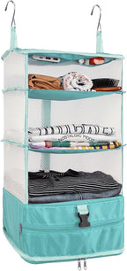 Surblue Hanging Closet Storage Bag Collapsible 3-Shelf Washable Oxford Fabric with 2 Hooks (L 11.41 * 11.41 * 19.68in, Aqua Blue) by SURBLUE