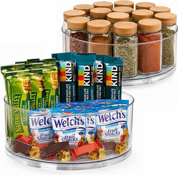 Oizeir Lazy Susan Turntable (2-Pack) - Clear Acrylic, Rotates 360 Degrees, Easily Organize Your Fridge, Cabinet or Counter - Carousel Storage for Food, Spices, Cosmetics by Oizeir