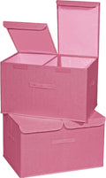 2 Pack Storage Boxes with Lids and Handles, Collapsible Linen Storage Bins Organizer Containers Baskets Cube with Removable Divider for Home Bedroom Closet Office (Pink, XL) by Unknown