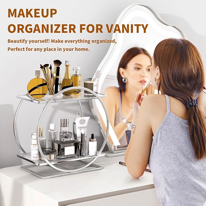 Makeup Perfume Organizer, Sliver 2-Tier Bathroom Counter Organizer - Image 2