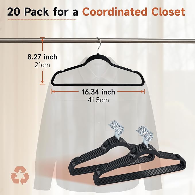 Plastic Hangers 20 Pack, Non-Slip Slim Black Clothes Hangers - Image 6