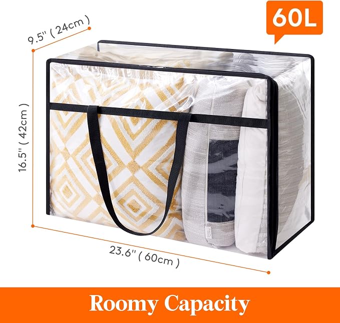 Lifewit 60L Clear Clothes Storage Bags,Plastic Foldable Blanket Storage Bag | 20 Pack Vinyl Foldable Moving Bags with Zipper, Closet Organizers and Storage Containers for Bedding, Duvet, Comforter - Image 3