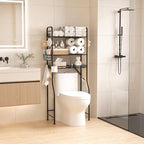 TETOTE Over The Toilet Storage Rack, 3-Tier Bathroom Organizer Shelf Over Toilet with Toilet Paper Roll Holder, Freestanding Metal Rack, Black - Image 9