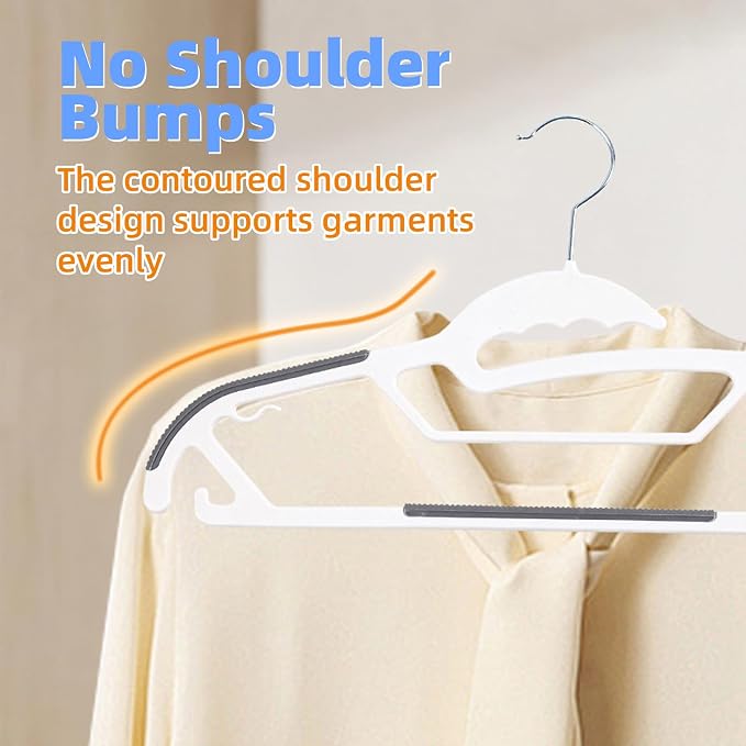 30 Pack White ABS Plastic Clothes Hangers, Non-Slip Slim Hangers - Image 7
