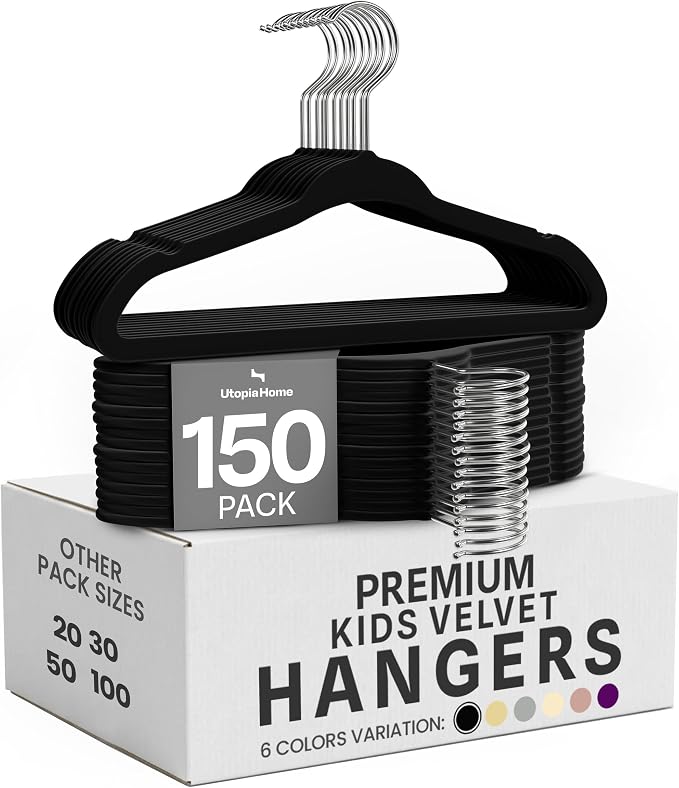 Utopia Home Kids Velvet Hanger 150 Pack – 11" Premium Baby Hangers - Black by UTOPIAHOME
