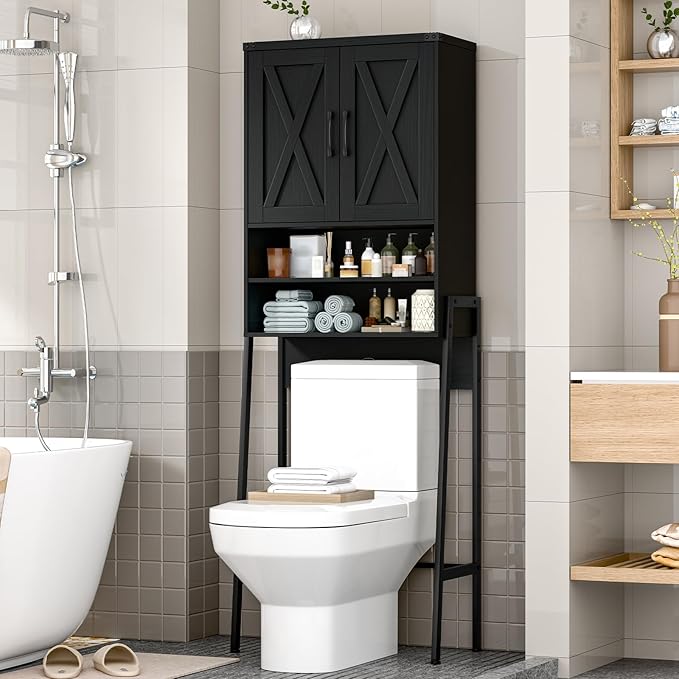 Vabches Metal Frame Over The Toilet Storage Cabinet, Black by Vabches