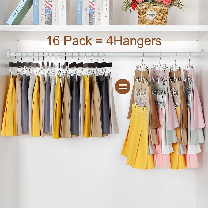 TOPIA HANGER 4 Tier Metal Skirt Hangers with Clips 80% Space Saving 4 Pack - Image 3