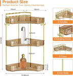 3-Tier Corner Bathroom Counter Organizer，Makeup & Skincare Shelf with Built-in Brush Holder，Space-Saving Bathroom Countertop Organizer for Skincare, Perfume, Cosmetics(Amber) - Image 2