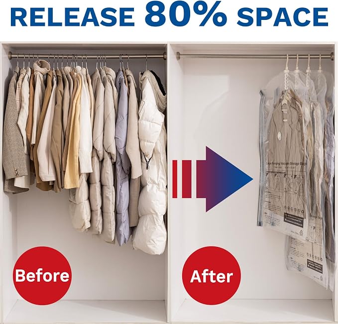 Hanging Vacuum Storage Bags, Space Saver for Clothing, 4 Combo with Pump | Vacuum Seal Bags for Clothing with Electric Pump, Hanging Garment Storage for Jackets, Suit, Dresses, Winter Closet Organizer - Image 3