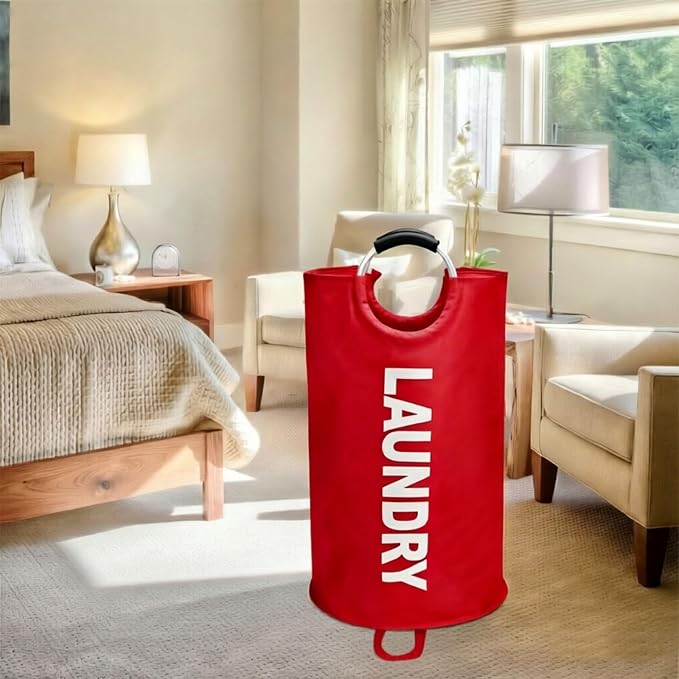 Maxsilan 90L Large Laundry Basket Bag, Collapsible Tall Hamper, Red - Image 7