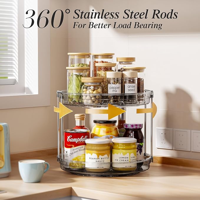 LAMU 2 Pack 2 Tier Lazy Susan Turntable Organizer 10.6'' Rotating Spice Rack Organization for Cabinet, Kitchen, Pantry, Countertop, Bathroom, Vanity, Medicine Cabinet Organizer, Grey - Image 4