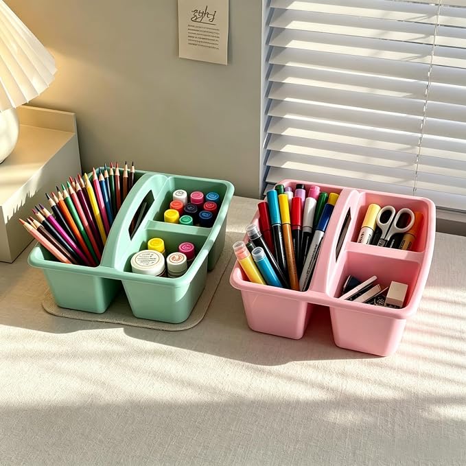 Set of 6 Classroom Caddy, Small Plastic Storage Caddy with Handle, Morandi - Image 3