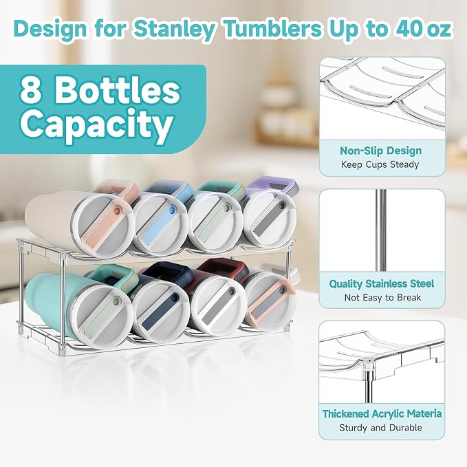 spospo Stackable Water Bottle Organizer Large Compartment Bottle Holder - Image 4