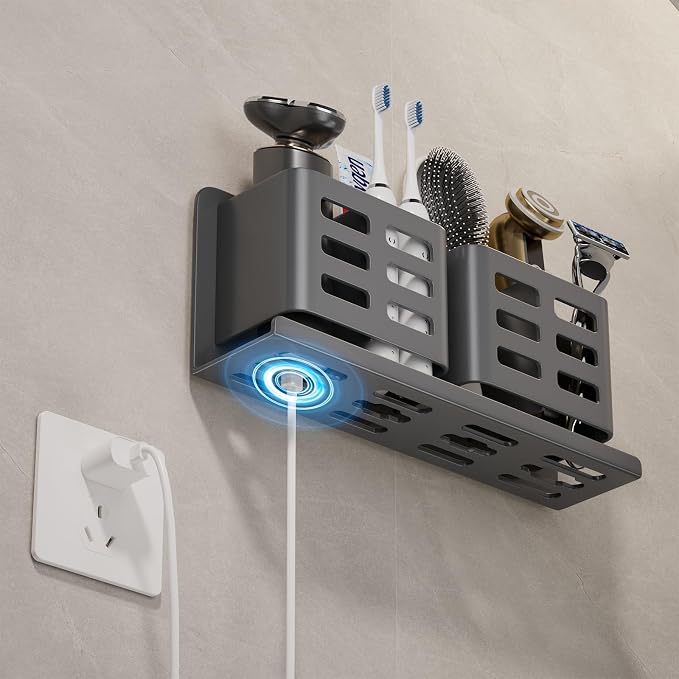 Aluminum Toothbrush Holder， Wall-Mounted，Bathroom Rack，4 Slot，Grey - Image 3