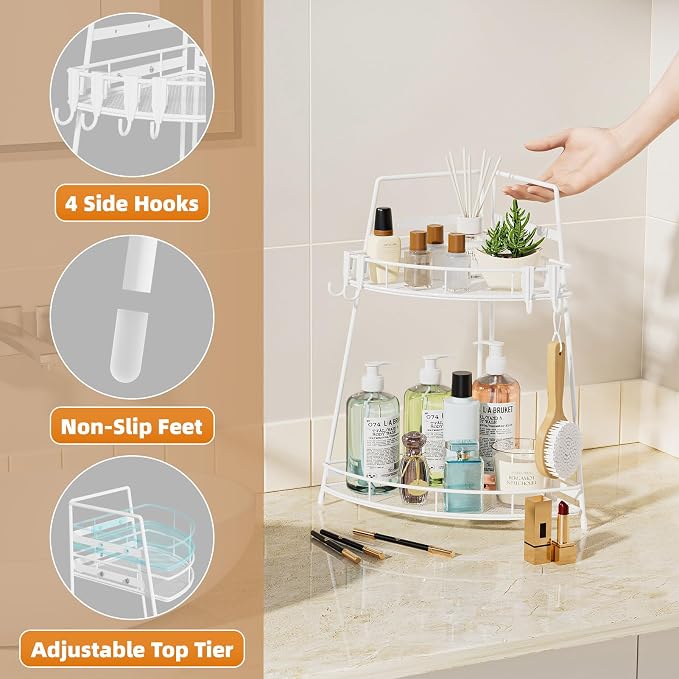 VITVITI 2 Tier Bathroom Counter Organizer Corner Vanity Shelf Storage White - Image 3