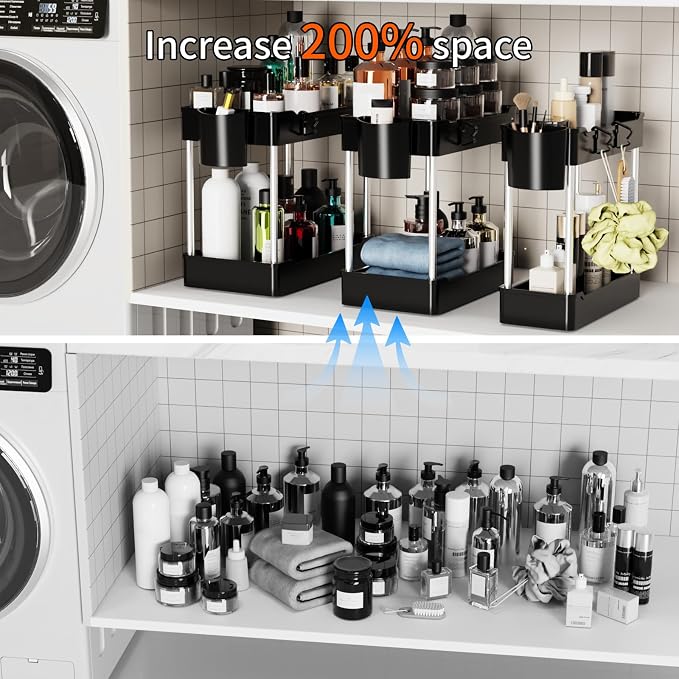 3 Pack Under Sink Organizer Bathroom and Storage Cabinet (Black) - Image 5