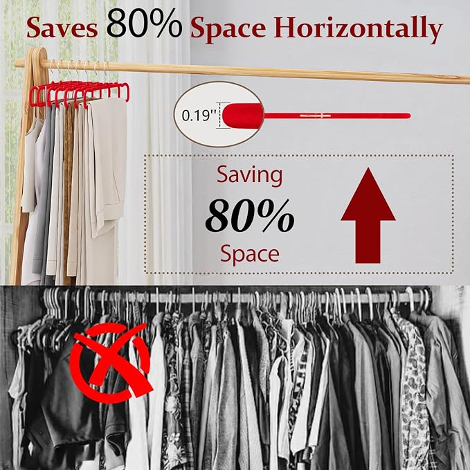 Velvet Felt Pants Hangers 30 Pack, with Cascading Hooks (Red) - Image 3