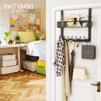 SWTYMIKI Over The Door Hook with 16 Hooks & Mesh Baskets - Heavy Duty Over The Door Organizer Hanger for Towels, Coats, Clothes - Space Saving Hanging Rack for Bathroom, Living Room, Black - Image 4