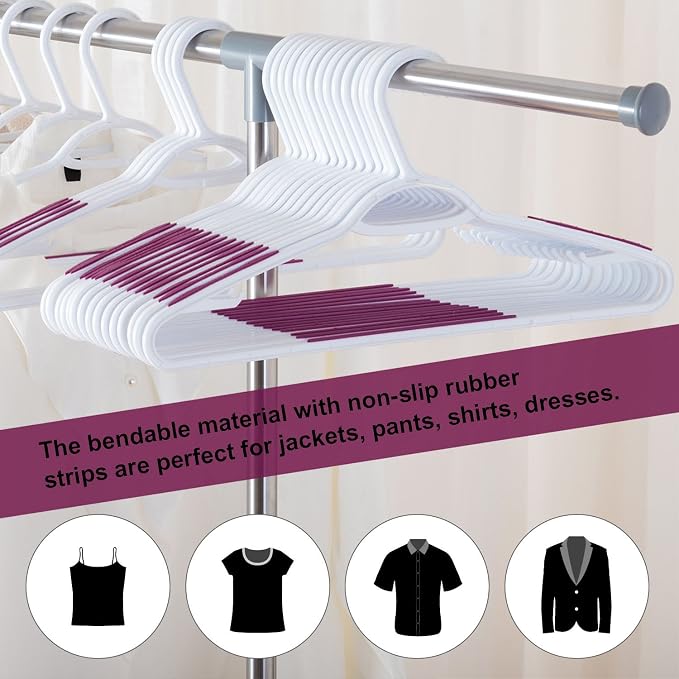 Plastic Clothes Hangers 30 Pack, Hangers with Grip Purple - Image 2