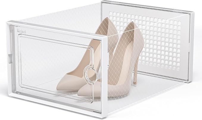 Kuject X-Large Shoe Storage Boxes 12 Pack, Clear Stackable Shoe Organizer | Shoe Case for Closet, Entryway & Under-Bed Storage, Drop-Front Design, Space-Saving Solution for Family Organization,White - Image 5