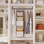 YOUDENOVA Hanging Closet Organizer, Hanging Shelves with Drawers, Beige | Closet Organizers and Storage with 6 side pockets, Foldable Storage for Clothes, Socks, Underwear & More, Breathable Fabric - Image 2