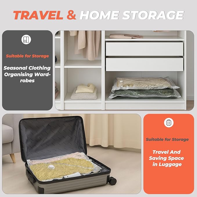 Vacbird Travel Vacuum Storage Bags, 8 Pack 29" Vacuum Seal Bags with Rechargeable Cordless Pump Compression Packing for Clothing Clothes Suitcase Luggage - Image 5