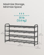 SONGMICS 4-Tier Long Stackable Metal Shoe Rack, Holds Up to 20 Pairs | Shoe Organizer for Closet, Entryway, and Small Spaces, with Adjustable Slanted Shelves, Black, DAVIAN Collection ULMR107BD01 - Image 5