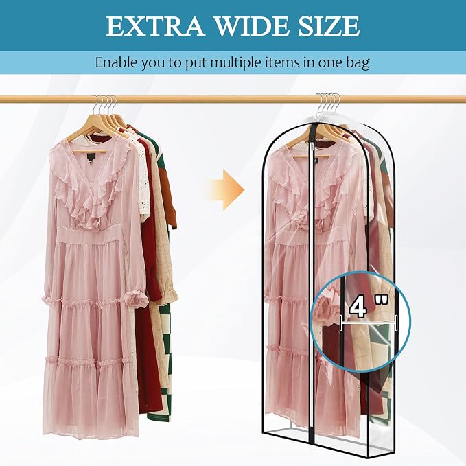 50" All Clear Garment Bags for Hanging Clothes, 4" Gusseted Suit Bags for Closet Storage, Plastic Garment Covers with Zipper for Coats, Jackets, Shirts, 4 Packs - Image 2