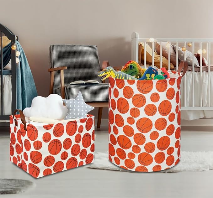 NTAOHAMPER Kids Laundry Hamper,Baseball laundry Basket,Baby Boy Nursery Hamper,Waterproof Storage Bin for Bedroom,Clothes Organizer Basket,Toys Box,Room Decor(Basketball) - Image 3