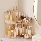 2-Tier Corner Bathroom Counter Organizer with Makeup Brush Holder, Gold by Brothersbox