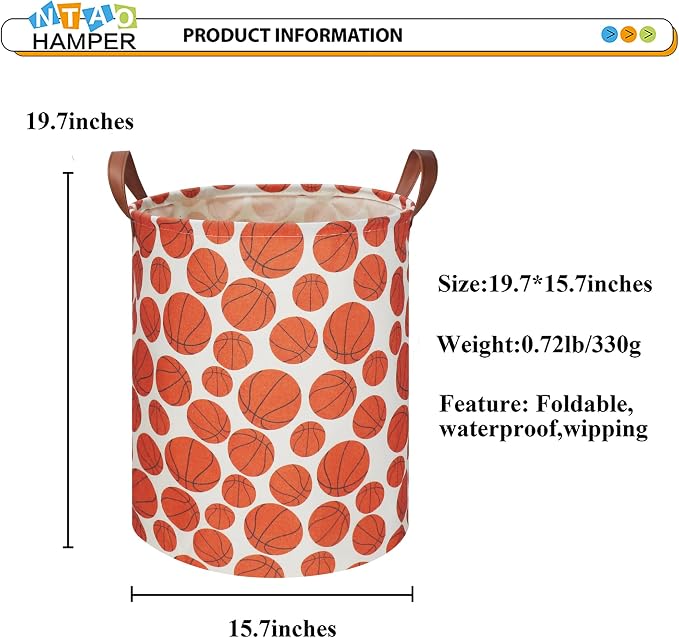 NTAOHAMPER Kids Laundry Hamper,Baseball laundry Basket,Baby Boy Nursery Hamper,Waterproof Storage Bin for Bedroom,Clothes Organizer Basket,Toys Box,Room Decor(Basketball) - Image 6