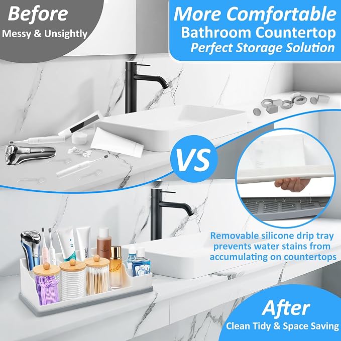 Bathroom Counter Organizer, Large White Silicone Toothbrush Holders for Bathrooms with 3PCS Qtip Holder, Bathroom Organizer Countertop Toothbrush and Toothpaste Holder for Makeup Organizer for Vanity - Image 4