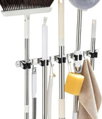 Broom Holder Wall Mount, Mop Organizer, 5 Racks, 4 Hooks, Heavy Duty by Fenas